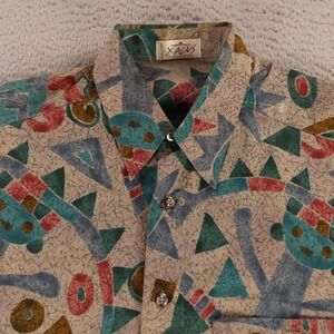 Xacus Shirt Mens M Green Geometric 100% Cotton‎ Made in Italy Button Up 90s